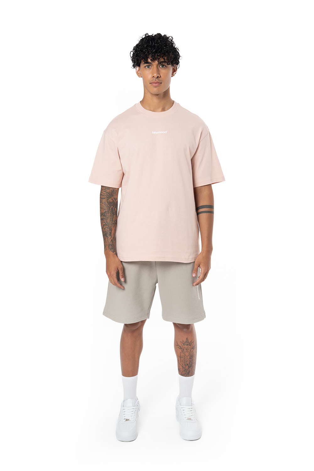 Unisex Relaxed Fit Basic Fakemood Baskılı Şort - Taş - 0