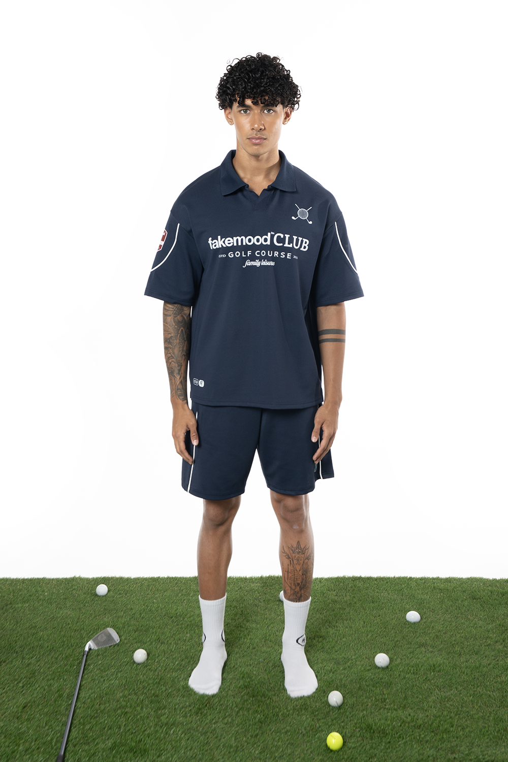 Erkek Oversize Fakemood Jersey Polo Yaka Golf Forma - Lacivert - 0