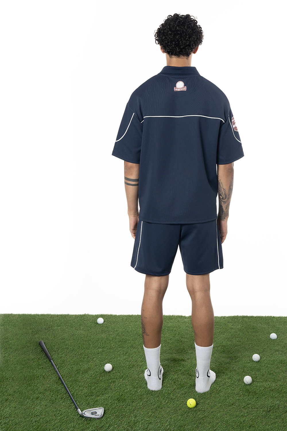 Erkek Oversize Fakemood Jersey Polo Yaka Golf Forma - Lacivert - 2