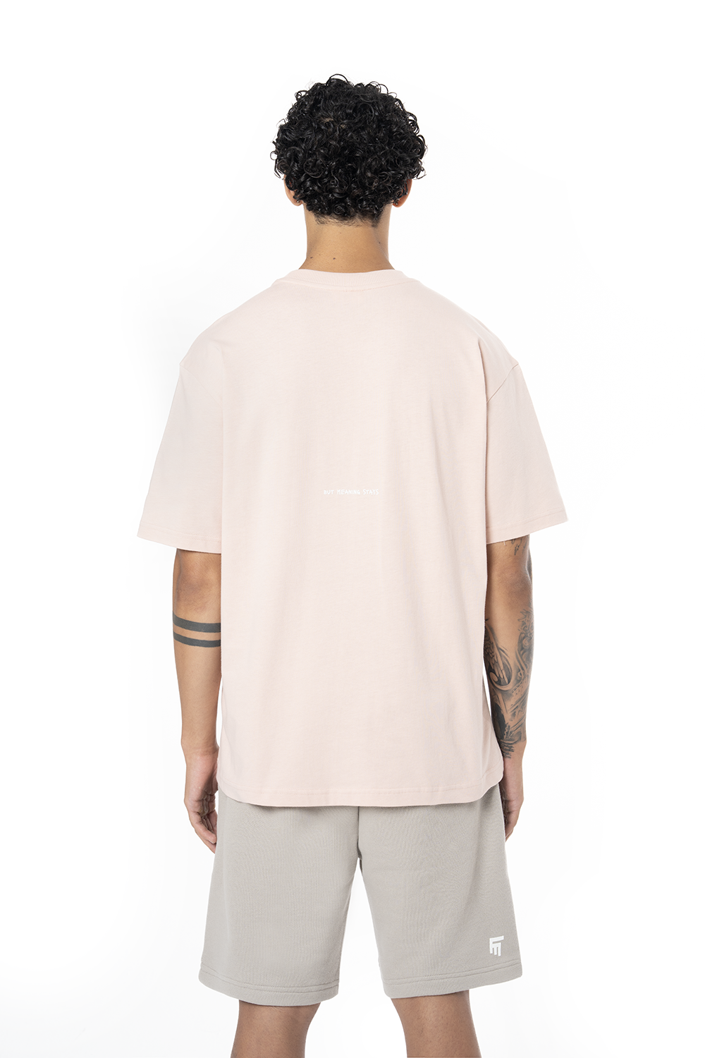 Erkek Oversize Basic Baskılı Tişört - Pembe - 3