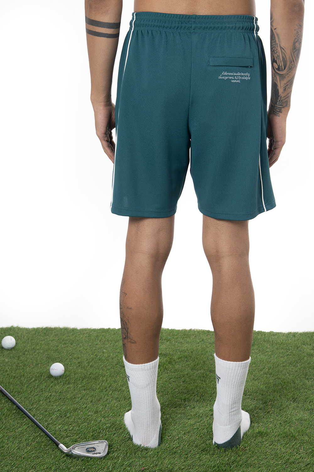 Erkek Oversize Jersey Kumaş Fm Icon Detaylı Golf Şort - Yeşil - 4