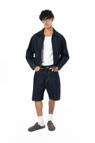 Unisex Oversize Premium Raw Denim Şort - Siyah - 0