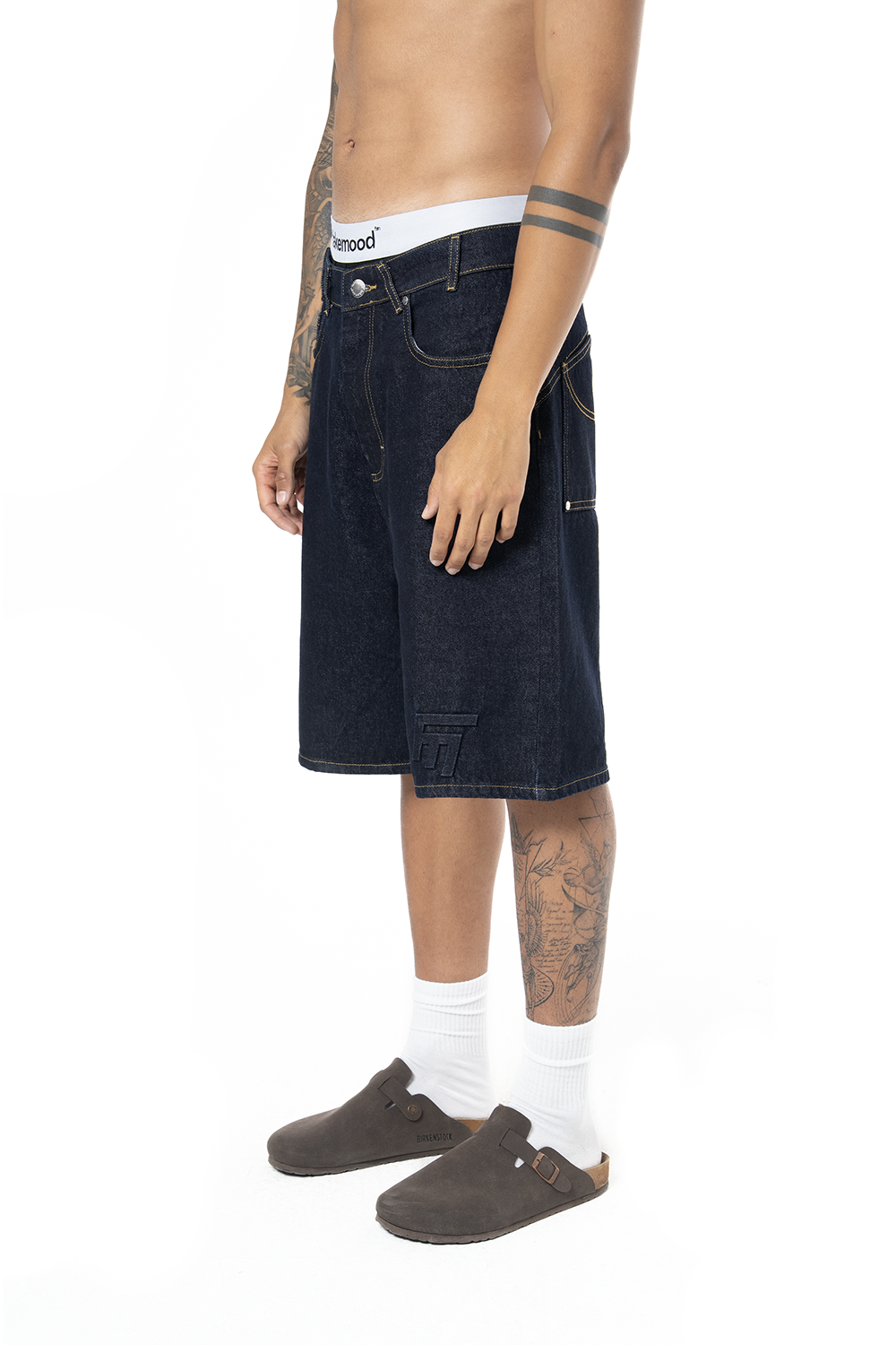 Unisex Oversize Premium Raw Denim Şort - Siyah - 2