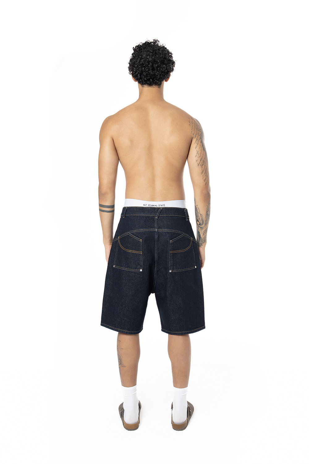 Unisex Oversize Premium Raw Denim Şort - Siyah - 4
