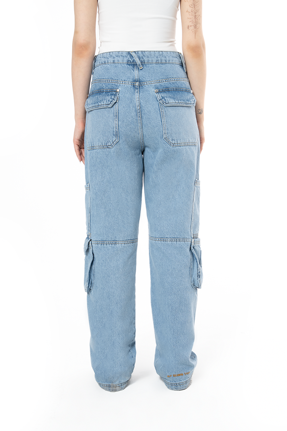 Unisex Relaxed Fit Logo Kabartmalı Nakış Detaylı Premium Kargo Pantolon - Mavi - 5