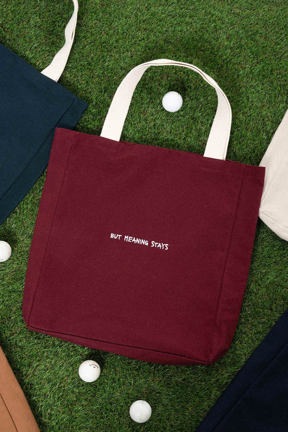 Unisex Fakemood Nakışlı Tote Bag - Bordo - 1