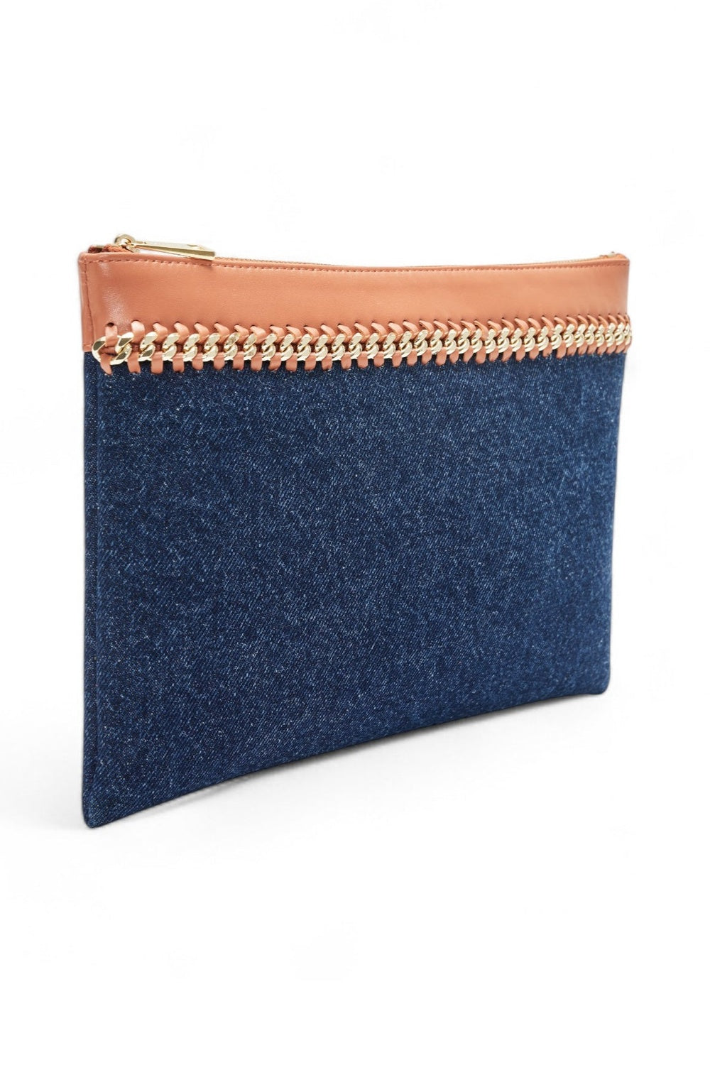 Chain Denim Ve Deri Clutch Çanta - 1