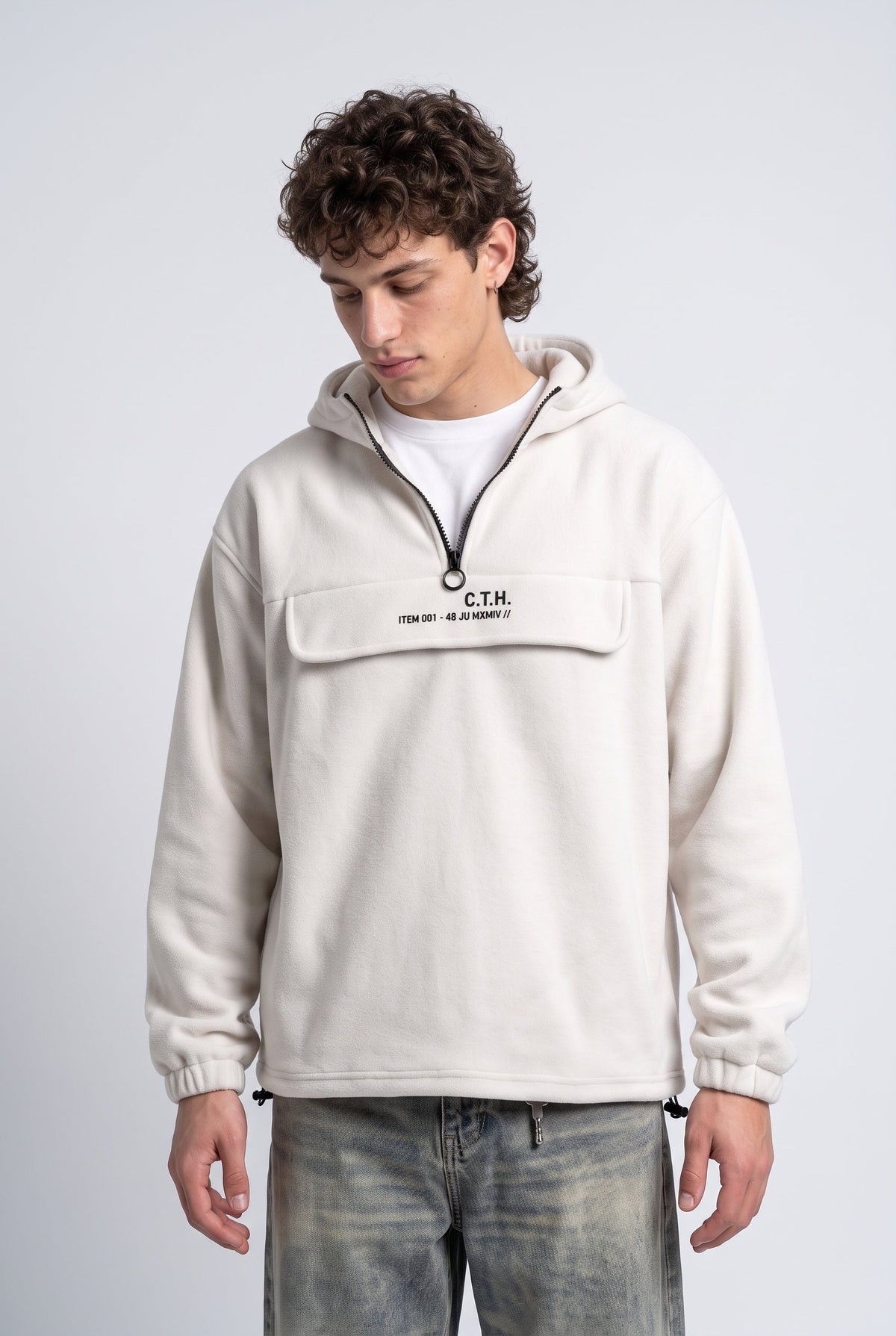 Yarım Fermuarlı Kapüşonlu Polar Sweatshirt