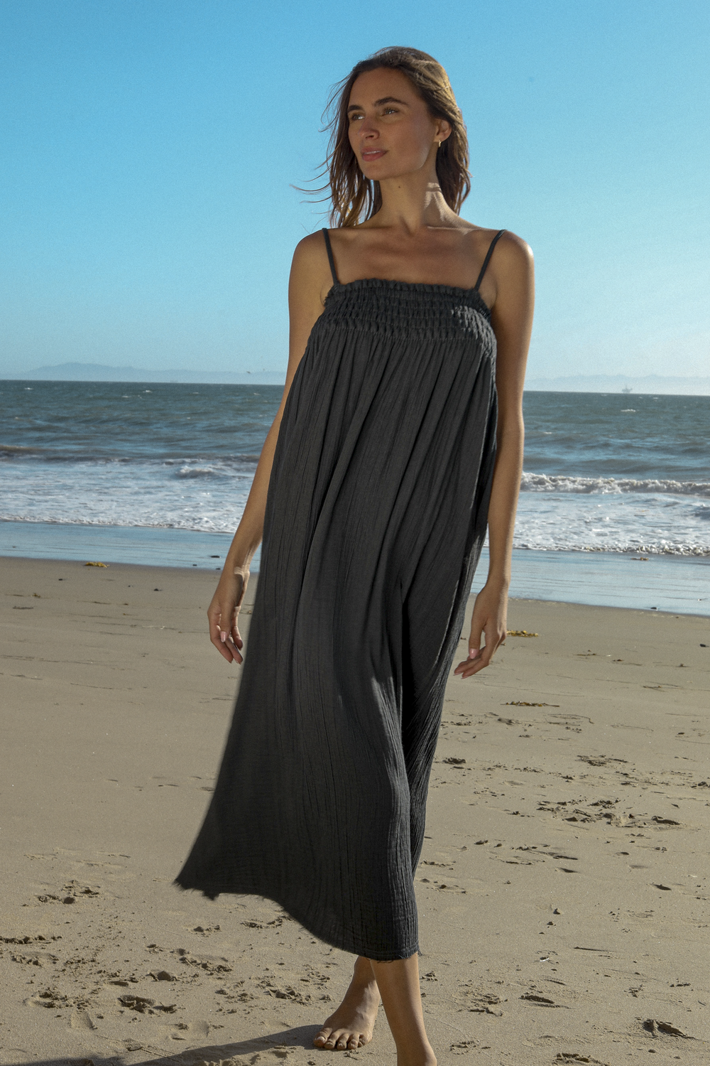 Kaya Smocked Maxi Dress - Charcoal - 2