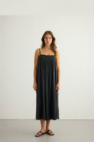 Kaya Smocked Maxi Dress - Charcoal - 3