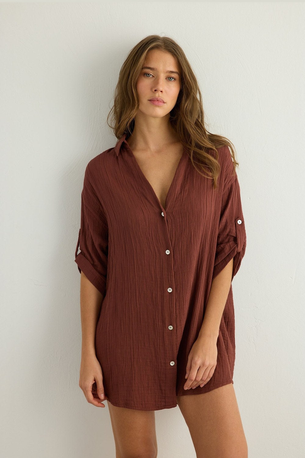 Kaya Oversized Shirt Dress - Terracotta - 4