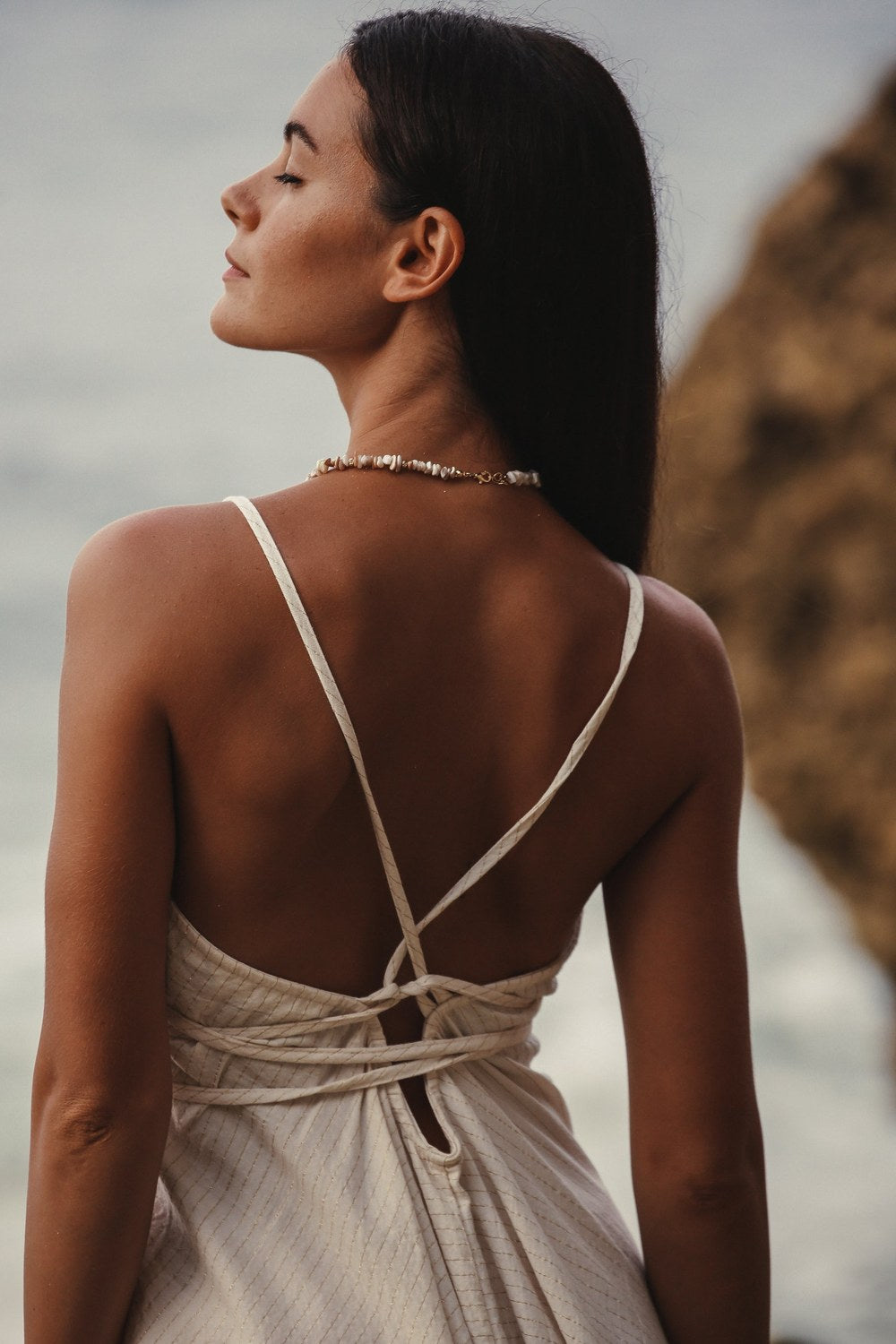 Sage Maxi Dress - Natural With Gold Stripes - 2