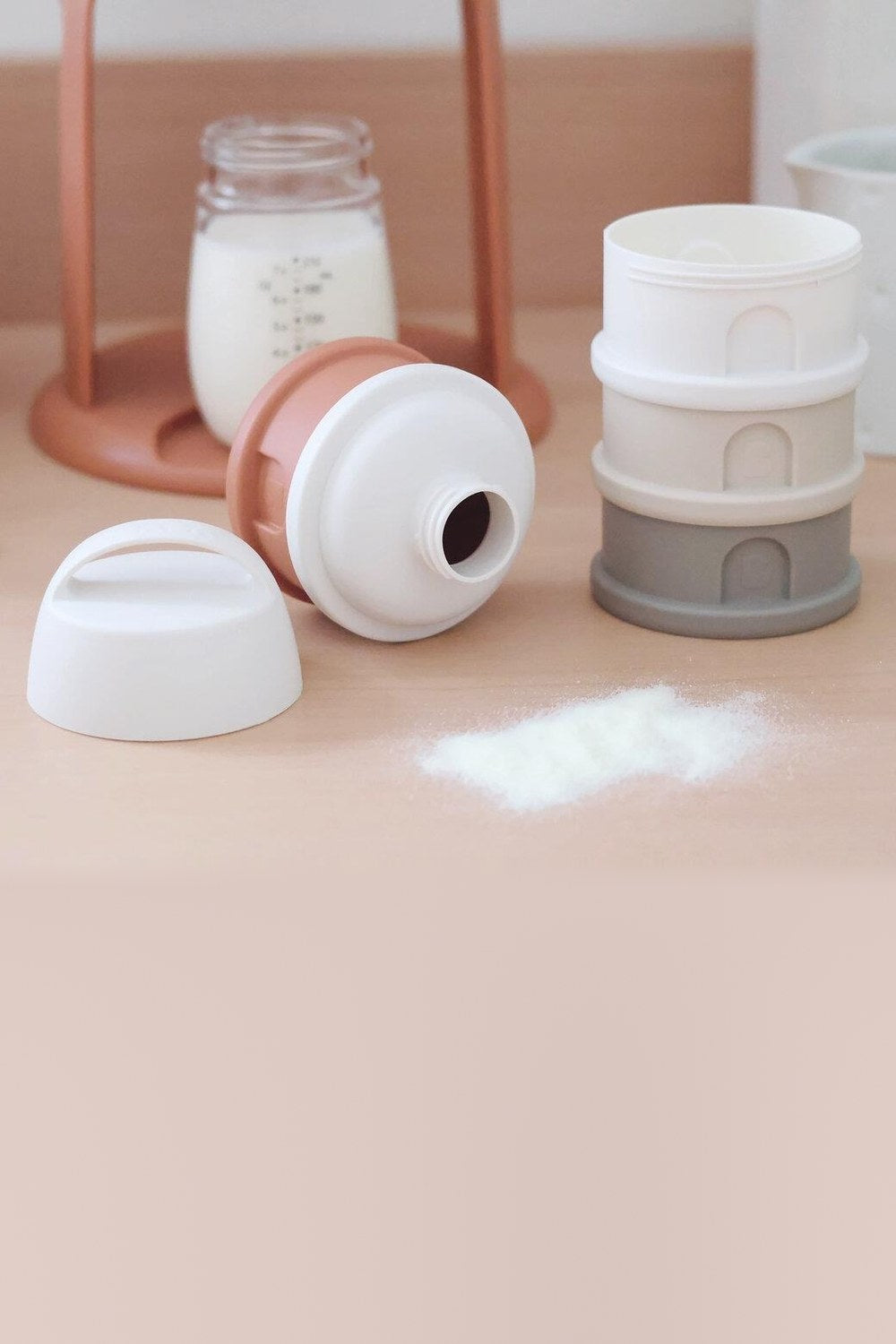 4 Katmanlı Süt Tozu Kutusu ve Atıştırmalık Kabı - Cotton White / Terracotta - 3