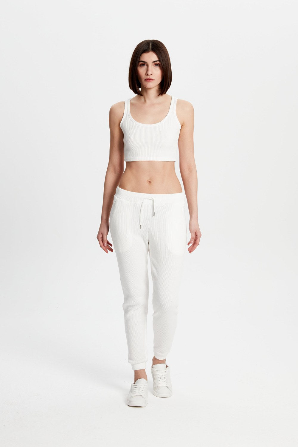 Waffle Crop Top - Beyaz - 1