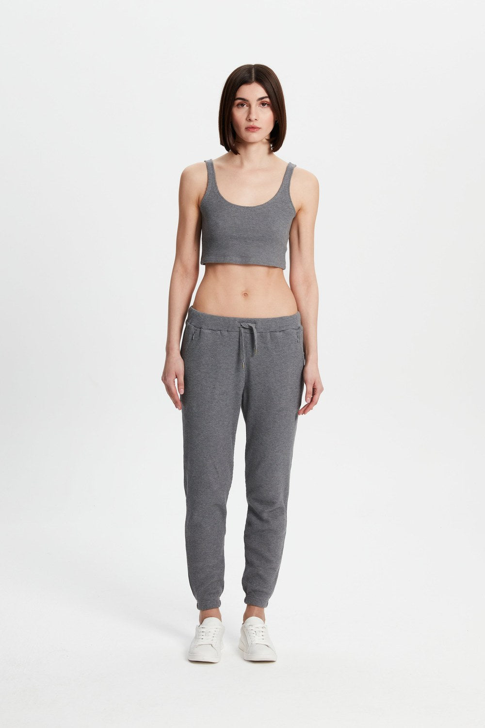 Waffle Crop Top - Gri - 1