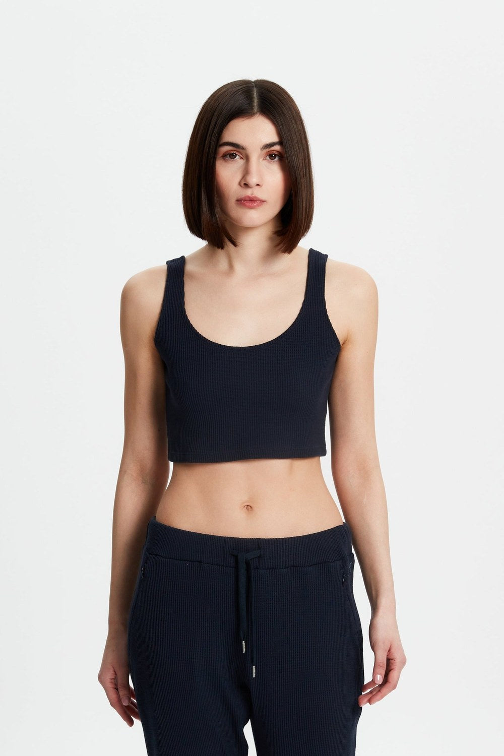 Waffle Crop Top - Koyu Lacivert - 0