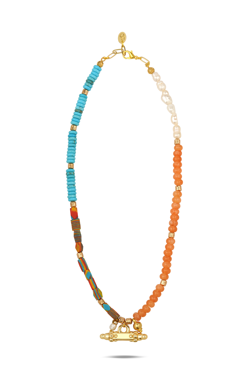 Seaside Orange Blue Natural Stone Pearl Necklace - 0