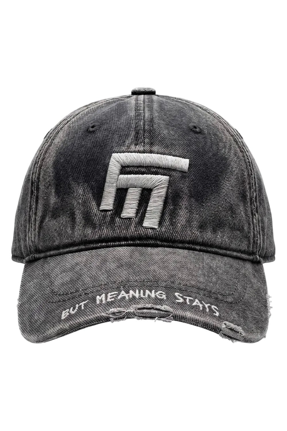 Unisex 3d Fm Icon Nakışlı Yıpratmalı Denim Cap - Koyu Gri - 0