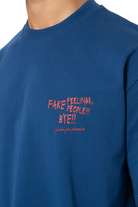 Unisex Oversize Fake Love Baskılı Tişört - Mavi - 1