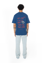 Unisex Oversize Fake Love Baskılı Tişört - Mavi - 3