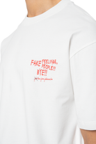 Unisex Oversize Fake Love Baskılı Tişört - Beyaz - 2