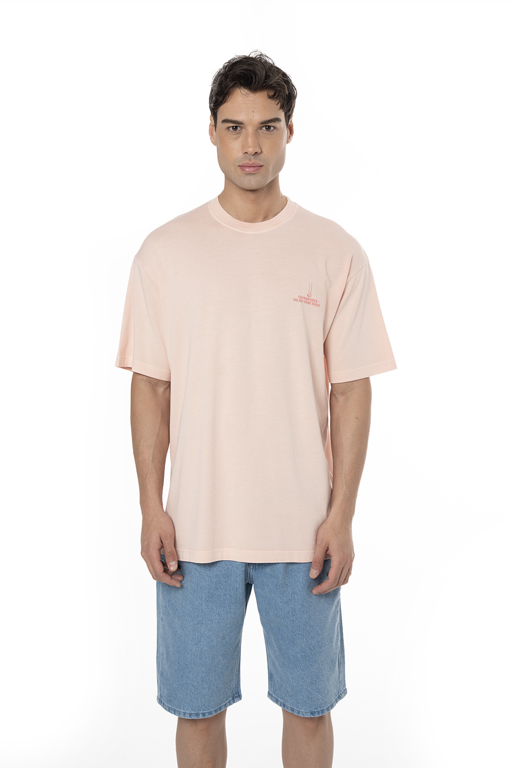 Erkek Oversize Yacht Society Baskılı Tişört - Pembe - 0