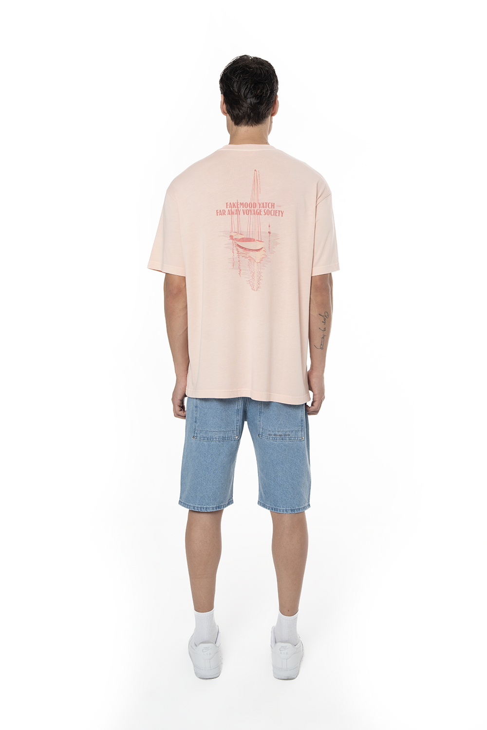 Erkek Oversize Yacht Society Baskılı Tişört - Pembe - 3