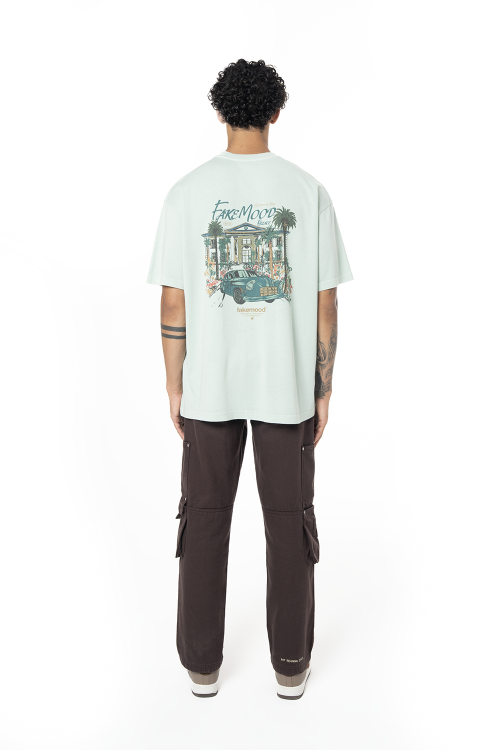 Erkek Oversize Fakemood Place Baskılı Tişört - Yeşil - 3