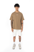 Erkek Oversize Basic Baskılı Tişört - Kahverengi - 0