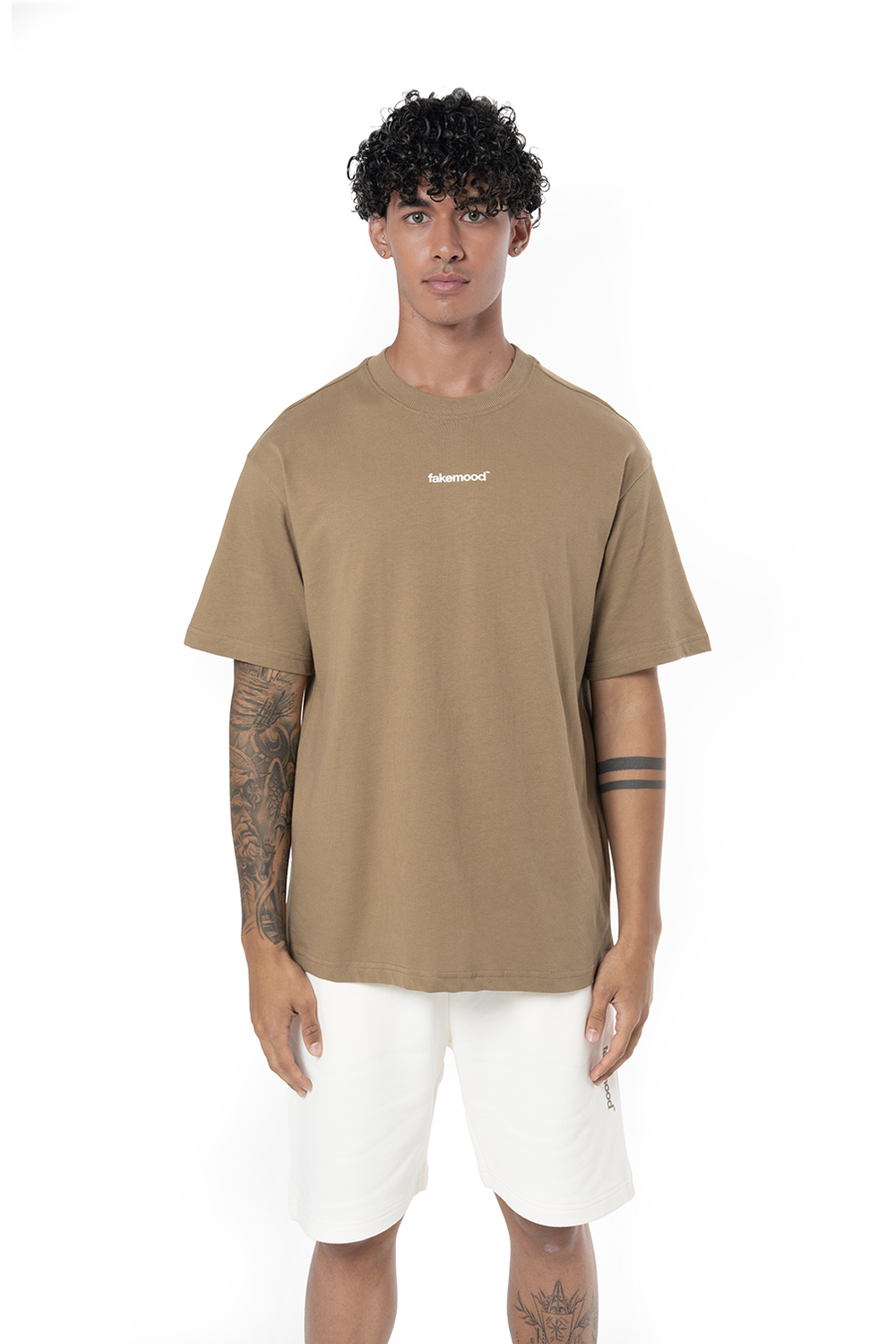 Erkek Oversize Basic Baskılı Tişört - Kahverengi - 2