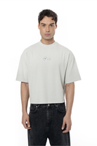 Unisex Boxy Fit Yıkamalı Sprey Efektli Baskılı Tişört - Yeşil - 0