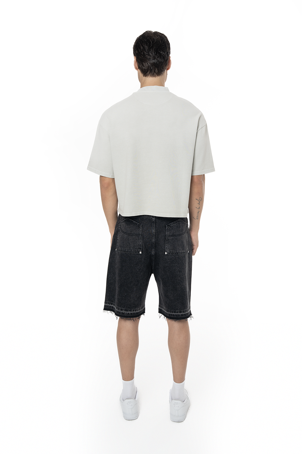 Unisex Boxy Fit Yıkamalı Sprey Efektli Baskılı Tişört - Yeşil - 4