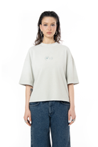 Unisex Boxy Fit Yıkamalı Sprey Efektli Baskılı Tişört - Yeşil - 5