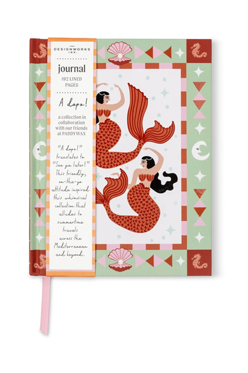 A Dopo Denizkızı ve Ay Desenli Sert Kapaklı Çizgili Defter, Mint Yeşili - 0