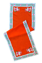 Animal Serisi Dekoratif Fil Desenli Turuncu Keten Runner - 0