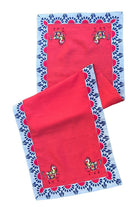 Dekoratif Beyaz At Desenli Pembe Keten Runner - 0
