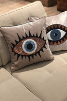 İKili Set Bej Kadife Pullu Mavi Göz Desenli Kırlent Kılıfı 45 X 45 - 2