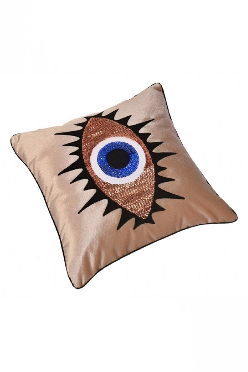 İKili Set Bej Kadife Pullu Mavi Göz Desenli Kırlent Kılıfı 45 X 45 - 4