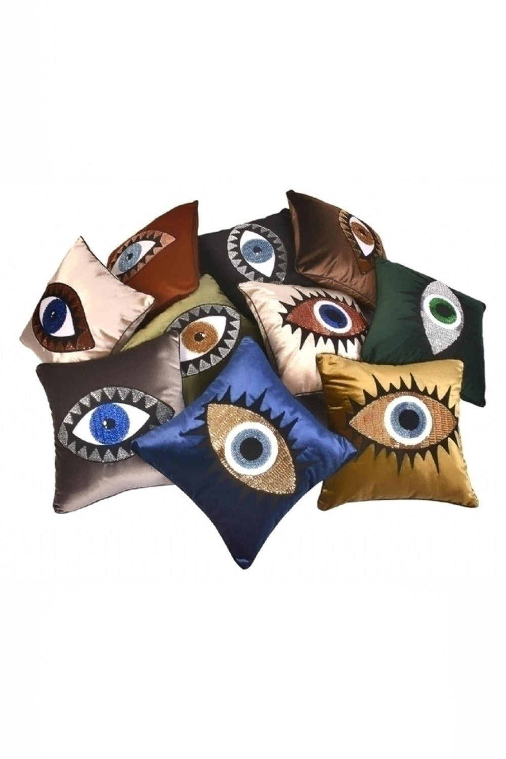 İKili Set Bej Kadife Pullu Mavi Göz Desenli Kırlent Kılıfı 45 X 45 - 5