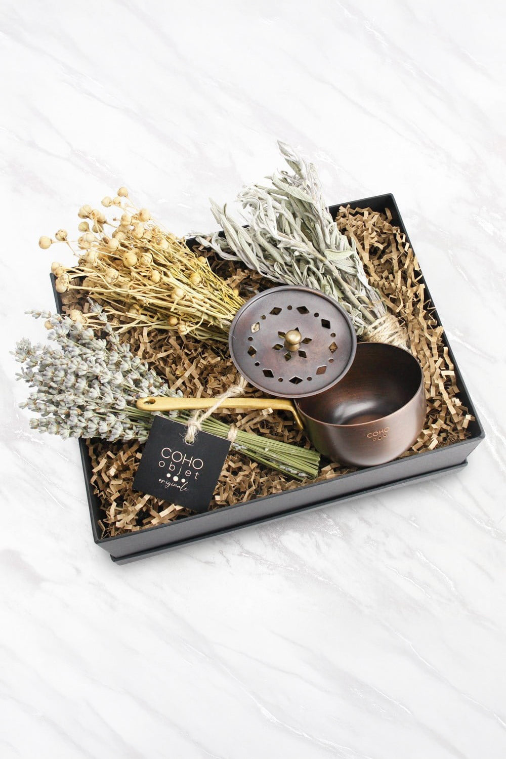 Coho Box Antique Tütsü Gezdirme Çanağı & Üzerlik & Adaçayı & Lavanta Hediye Seti - 0