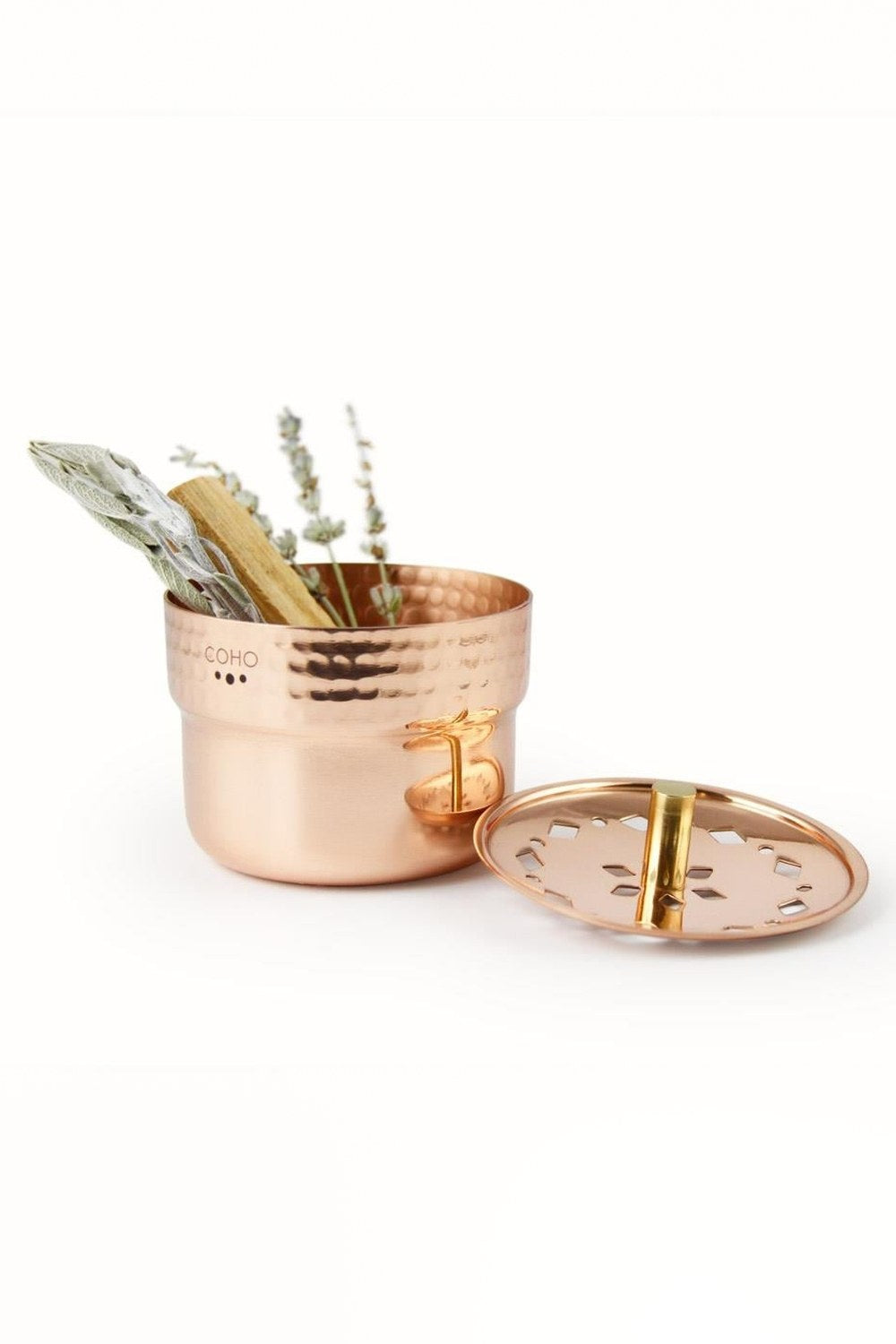 Coho Box Lux Dövme Bakır Mini Tütsülük & Adaçayı & 3 Palo Santo Hediye Seti - 1