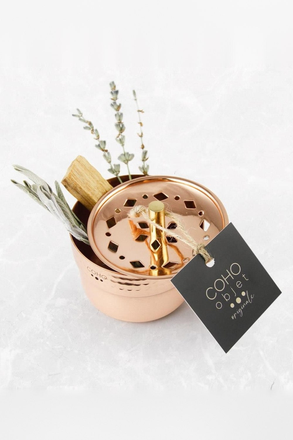 Coho Box Lux Dövme Bakır Mini Tütsülük & Adaçayı & 3 Palo Santo Hediye Seti - 3