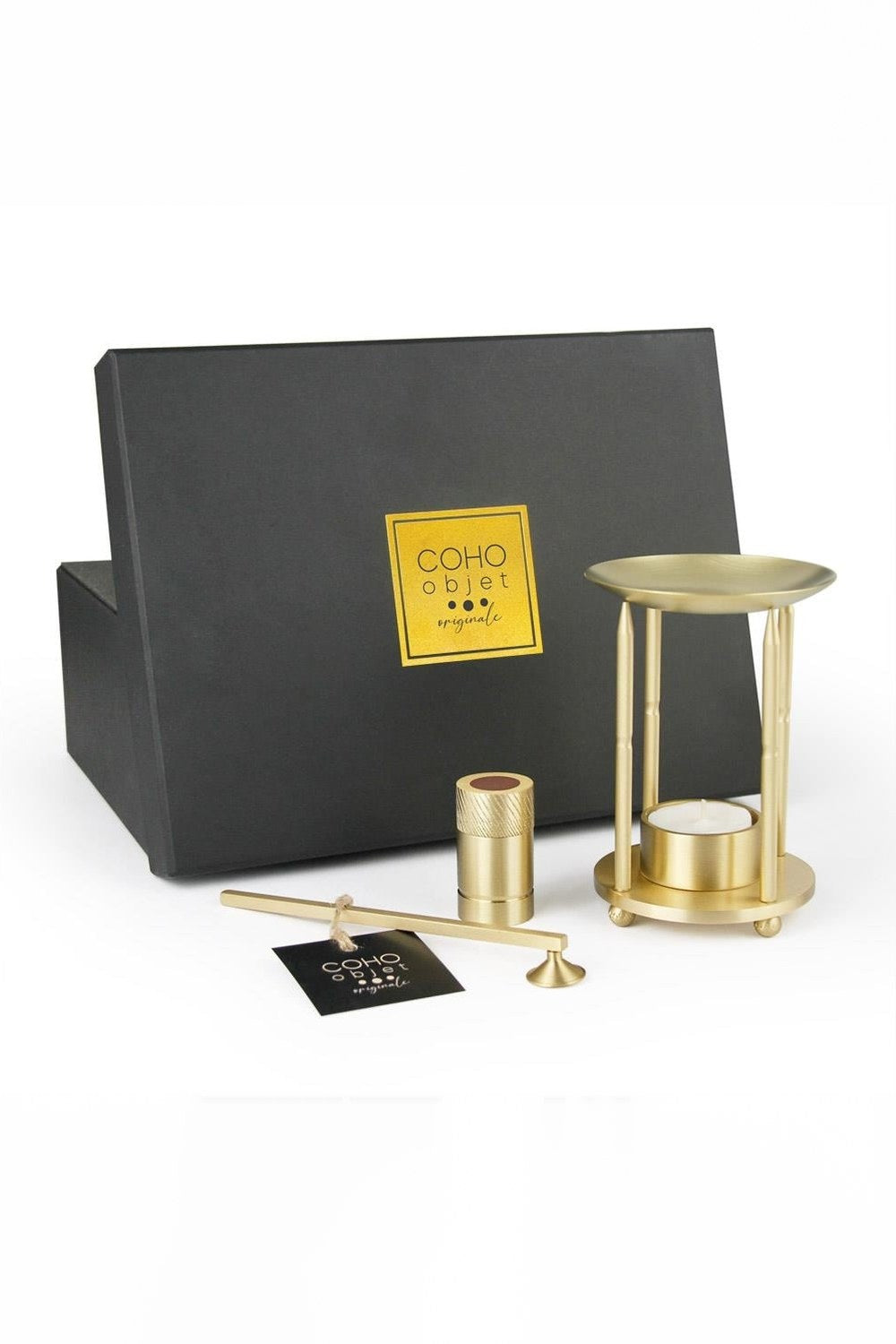 Coho Lux Pirinç Aromaterapi Buhurdanlık & Mumluk & Mum Söndürücü & Kibritlik Set - 3