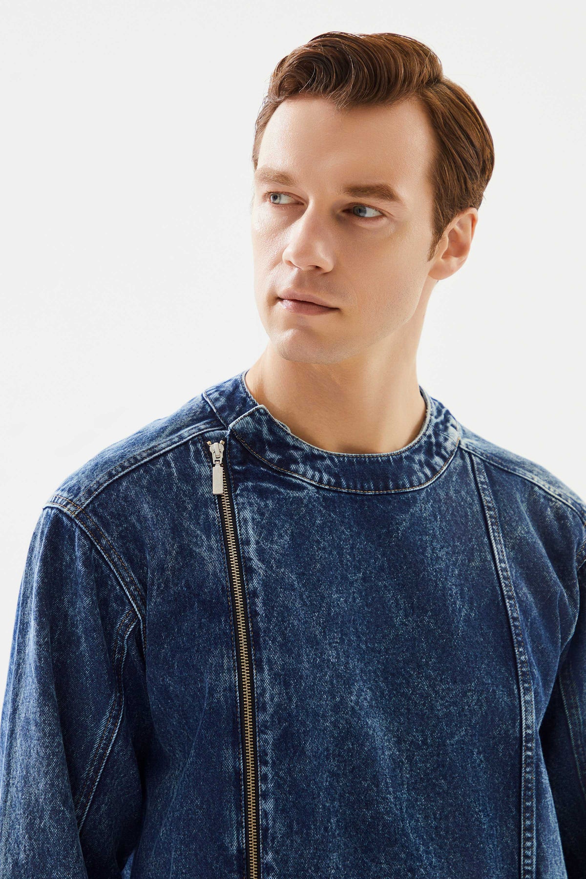 2be4 A-Erkek Bisiklet Yakalı Yan Fermuarlı Denim Ceket-5-roqelvaxirum.shop