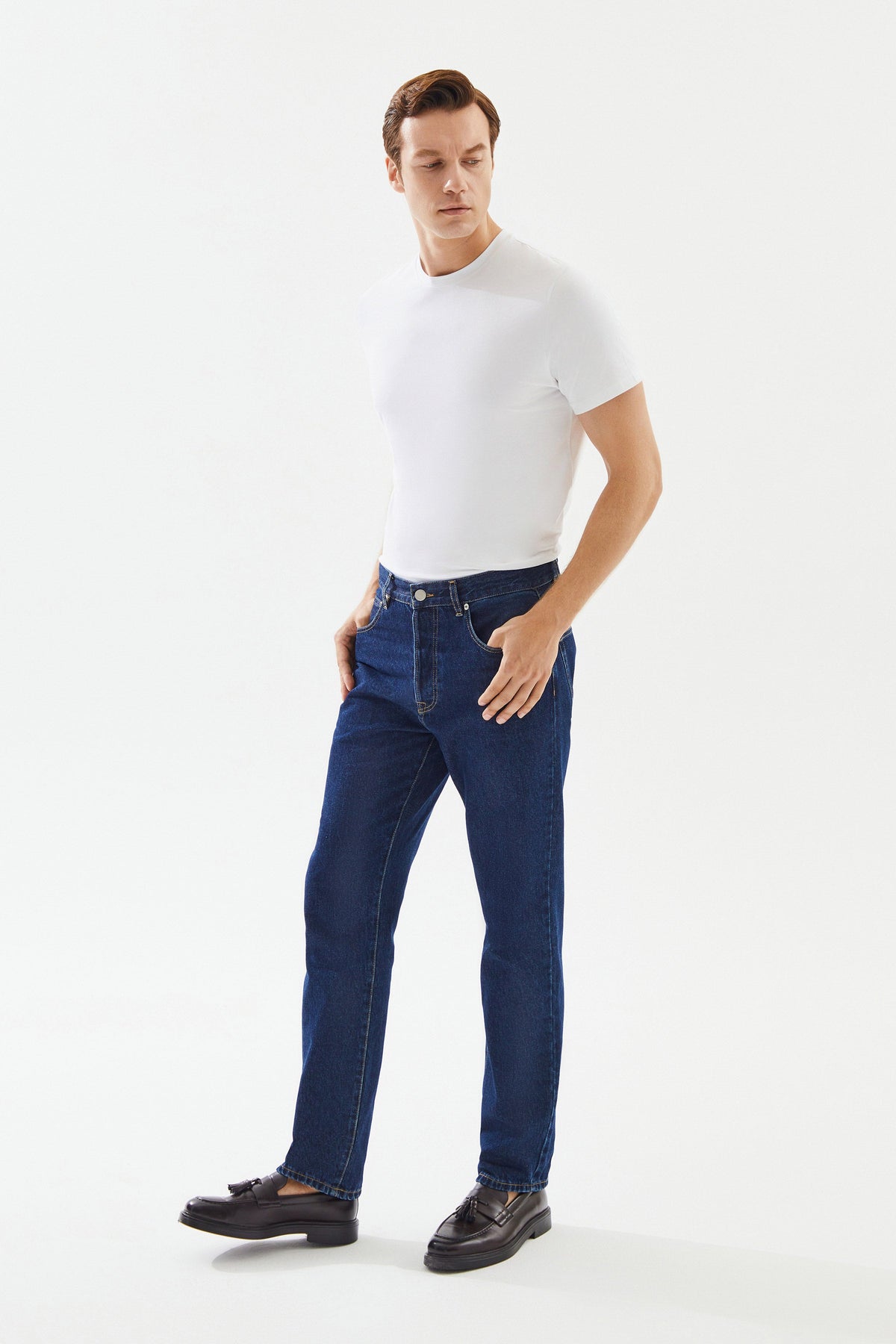 2be4A-Erkek Lacivert Straight Denim Pantolon-3-roqelvaxirum.shop