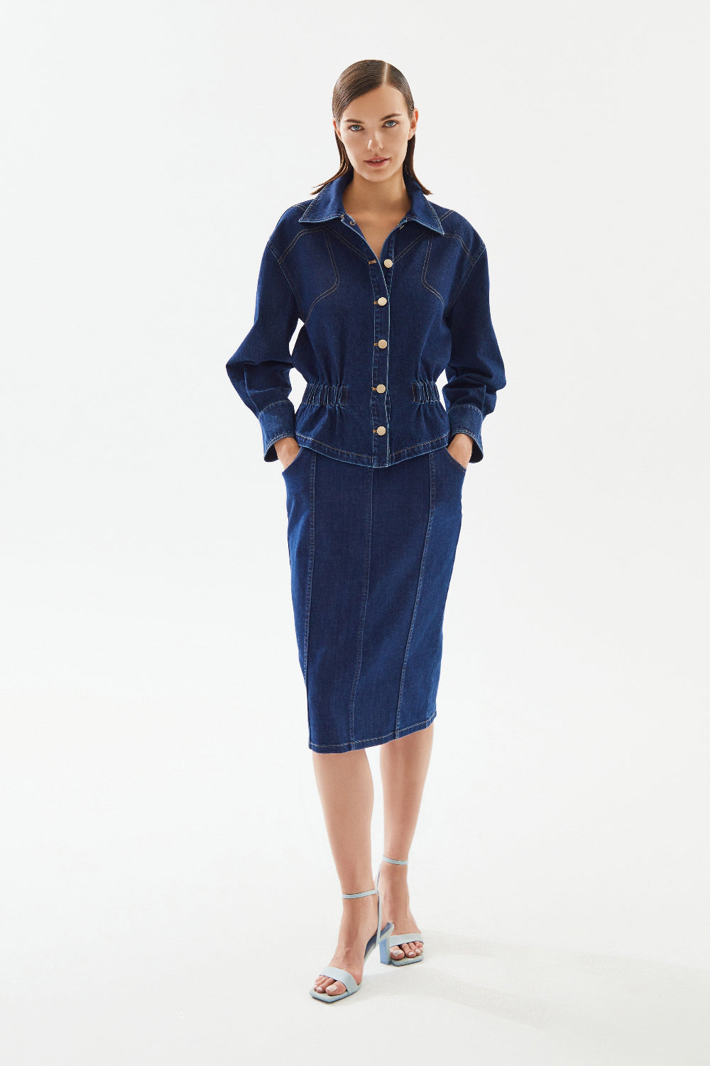 2be4A-Kadın Beli Büzgülü Denim Ceket-Ceket-4-roqelvaxirum.shop