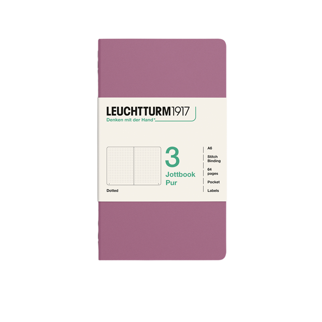 Leuchtturm1917 Jottbook Pur A6 64 Numaralandırılmış Sayfa Noktalı 3'Lü Paket Defter Dusty Rose 400720