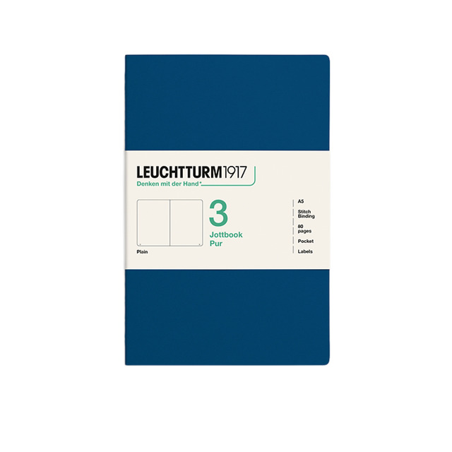 Leuchtturm1917 Jottbook Pur A5 80 Numaralandırılmış Sayfa Düz 3'Lü Paket Defter Indigo 400693
