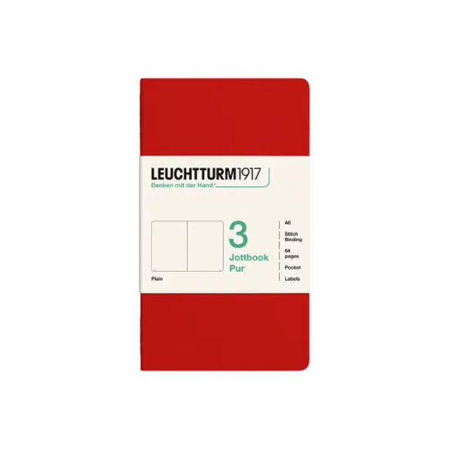 Leuchtturm1917 Jottbook Pur A5 80 Numaralandırılmış Sayfa Düz 3'Lü Paket Defter Cherry 400689