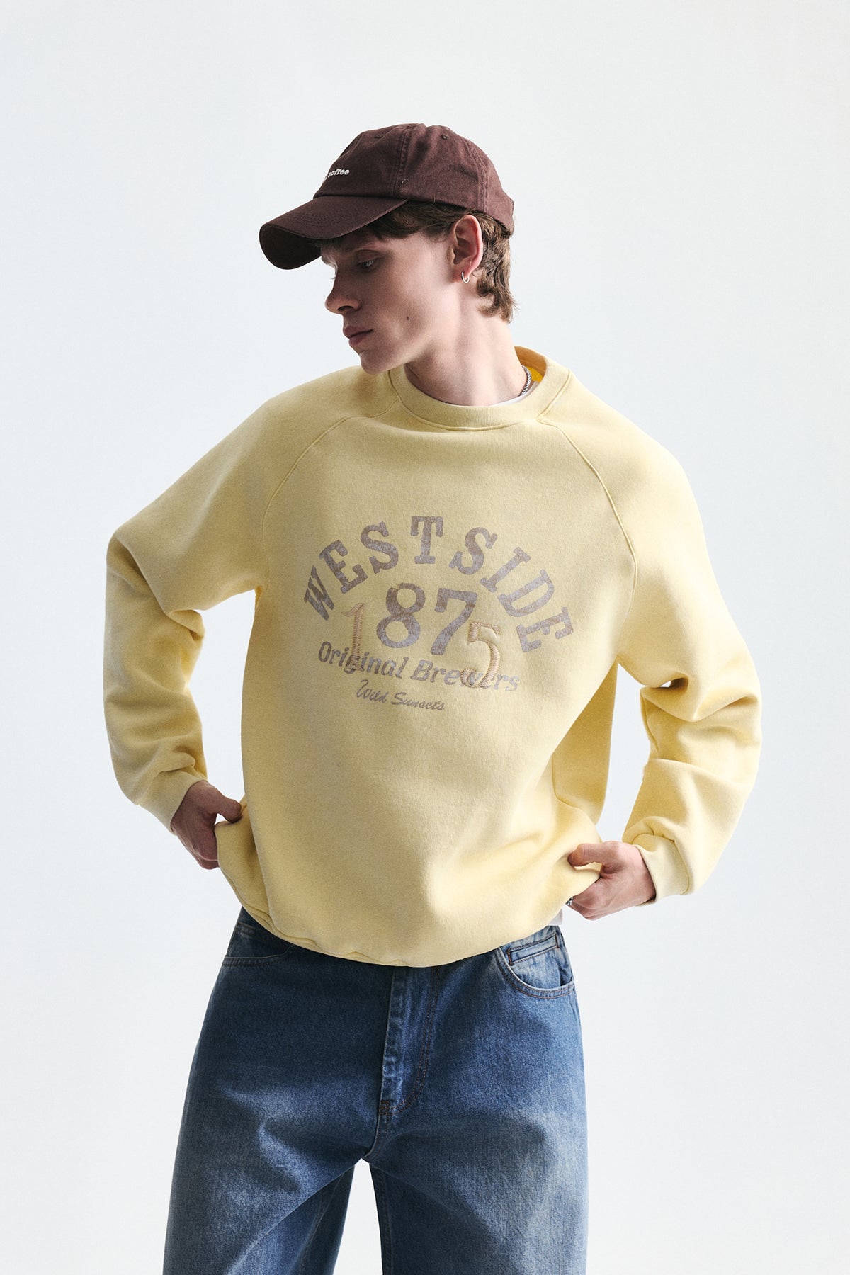 Oversize Baskılı Bisiklet Yaka Sweatshirt